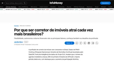 Matéria do InfoMoney sobre por que ser corretor de imóveis atrai cada vez mais brasileiros